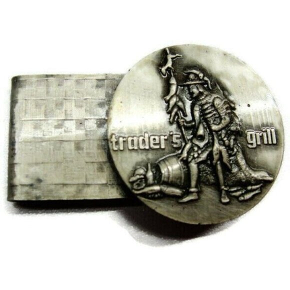 Trader's Grill Money Clip Credit Card Cash ID Holder Silver Tone Advertisement - Picture 5 of 7